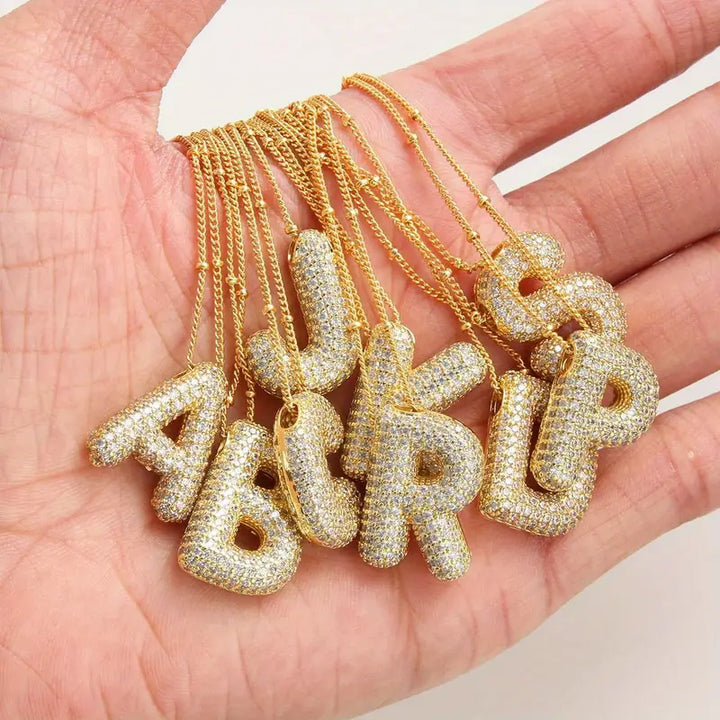 Bubble letter initial necklace set | Gold