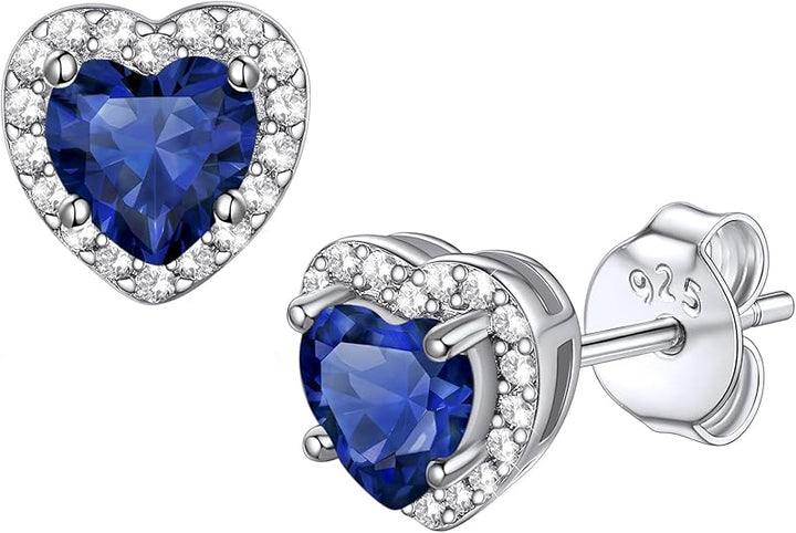 Sapphire Heart Stud Earrings Earrings | White Gold