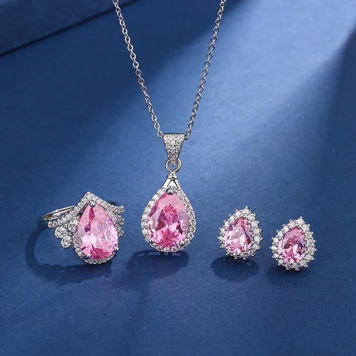 Aria Teardrop Pink Set | White Gold