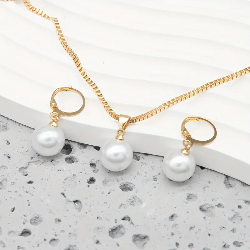 Golden Grace Pearl Jewelry Set | Gold