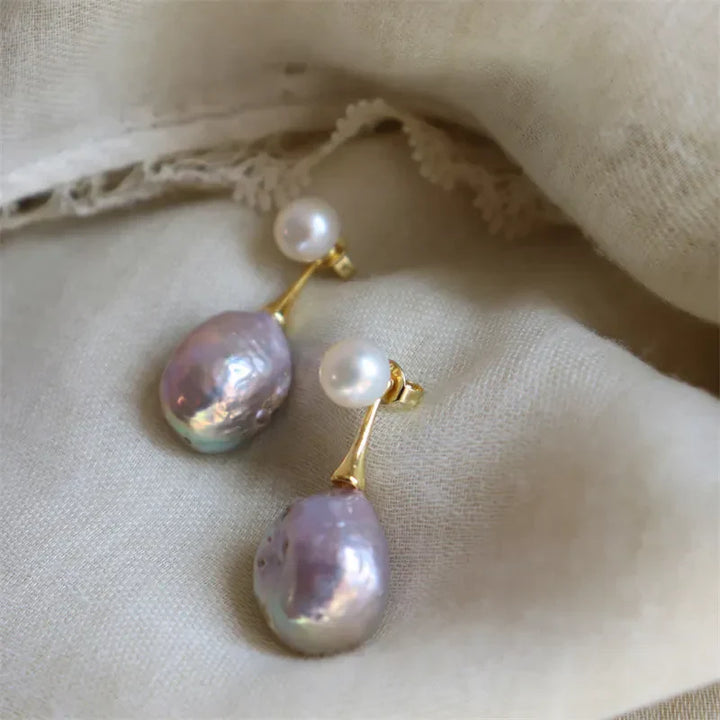 Exquisite Lilac Pearl Earrings | Gold
